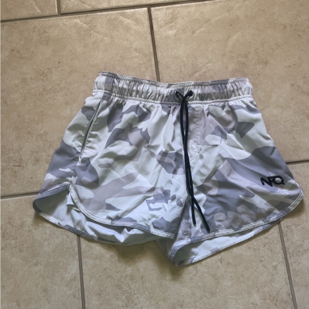NFQ Gray White Camo Athletic Shorts with Drawstring
